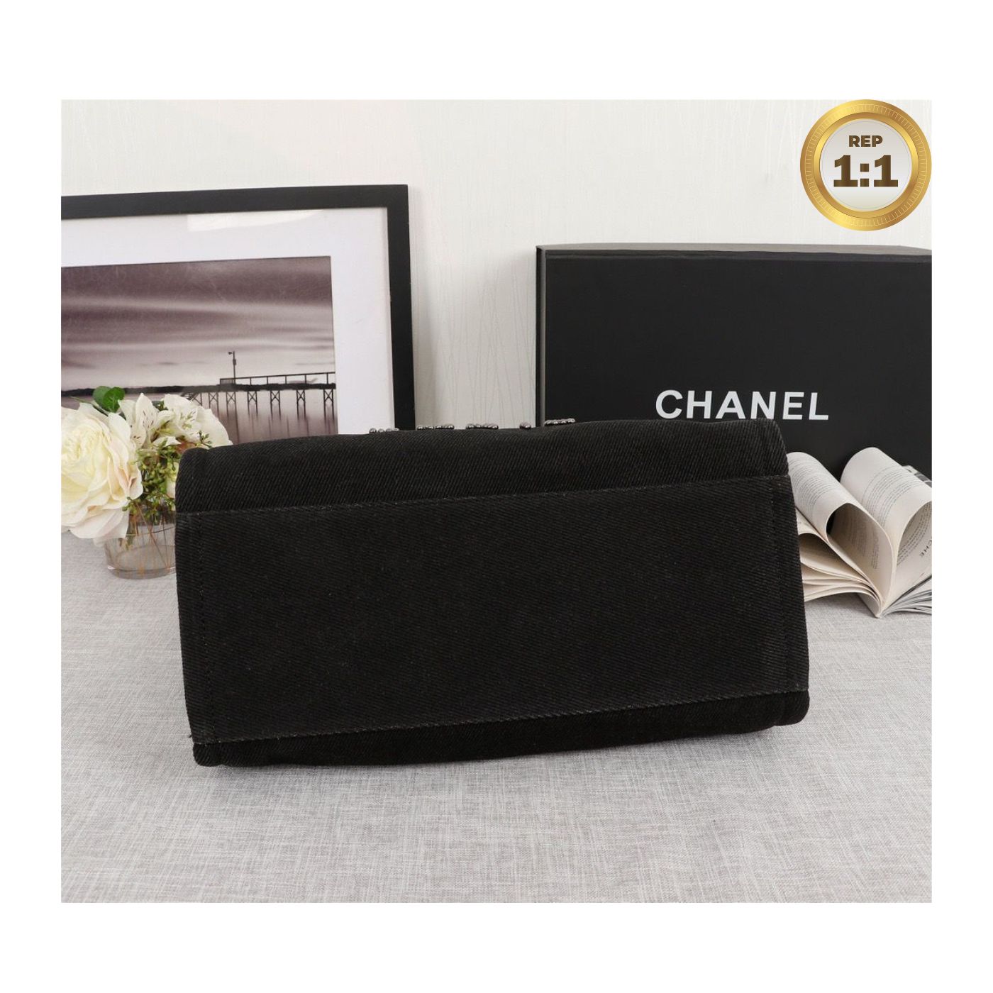 [REP 1:1] Chanel Large Deauville Pearl Tote Bag Black For Women 15in/38cm